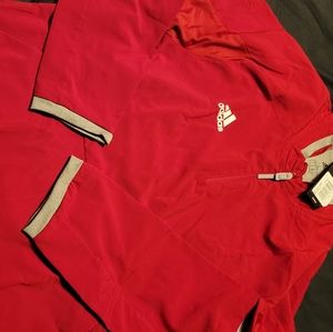 Large Adidas pullover red and gray, Sleeves can unzip to turn into short sleeve